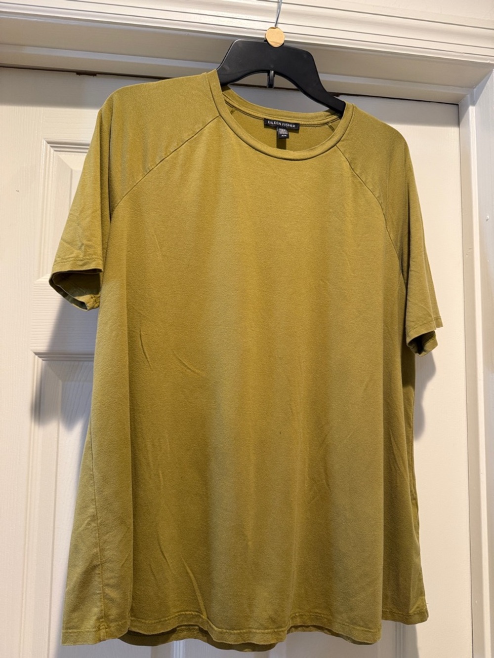 Eileen Fisher Olive Short Sleeve Crew Neck Staple Tee Soft Fall Ready Med